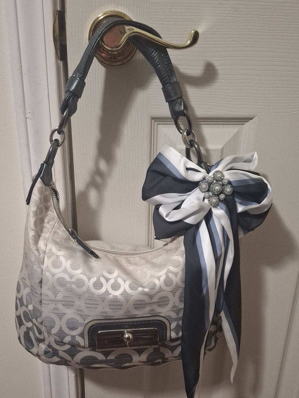 Coach Op Art Ombre Kristen Shoulder Bag with Decorative Bow Accent